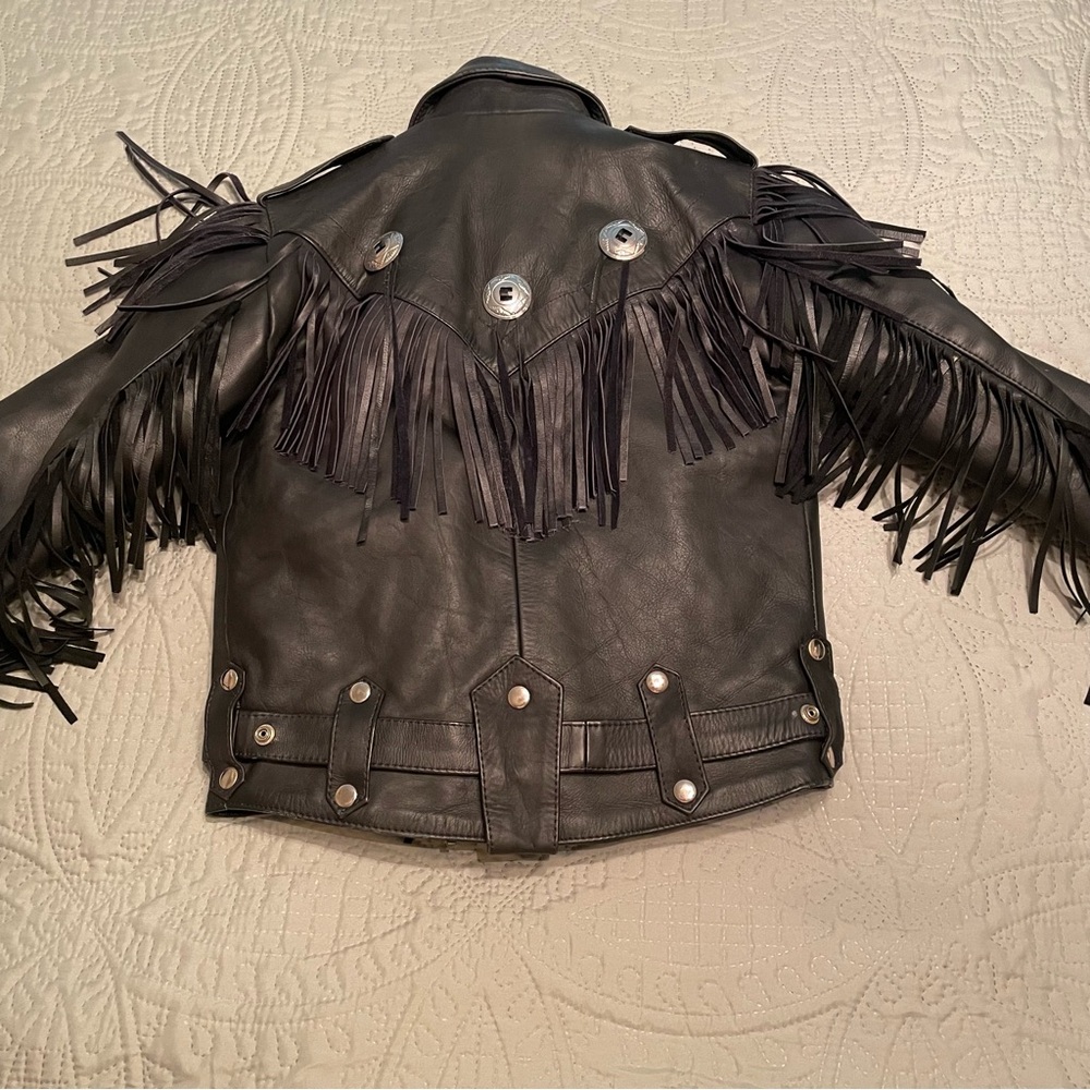 🔥FIRST brand leather fringe motorcycle jacket men’s size 36
